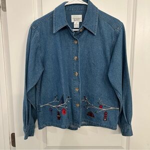 Embroidered Denim Button-Up Shirt